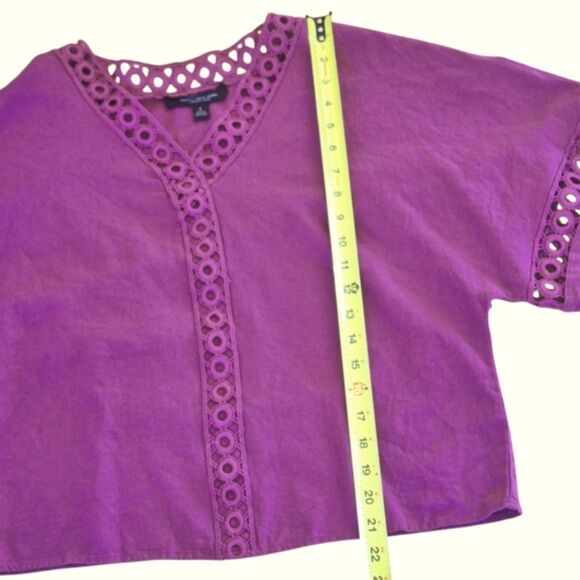 Marc New York Linen Blend Boxy Kimono Top Crochet Trim Magenta Oversized Small - Picture 9 of 10